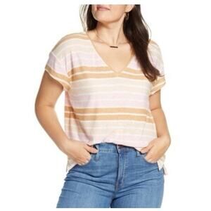 MADEWELL Skyline Stripe Knit V-Neck Top Women XL Multi Everyday Festival Resort